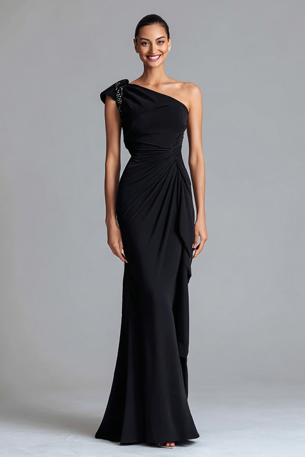 Schwarzes Chiffon Meerjungfrauen Langes Ballkleid