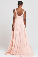 Rosa Maxi A-Linie Ballkleid mit V-Ausschnitt und Rüschen