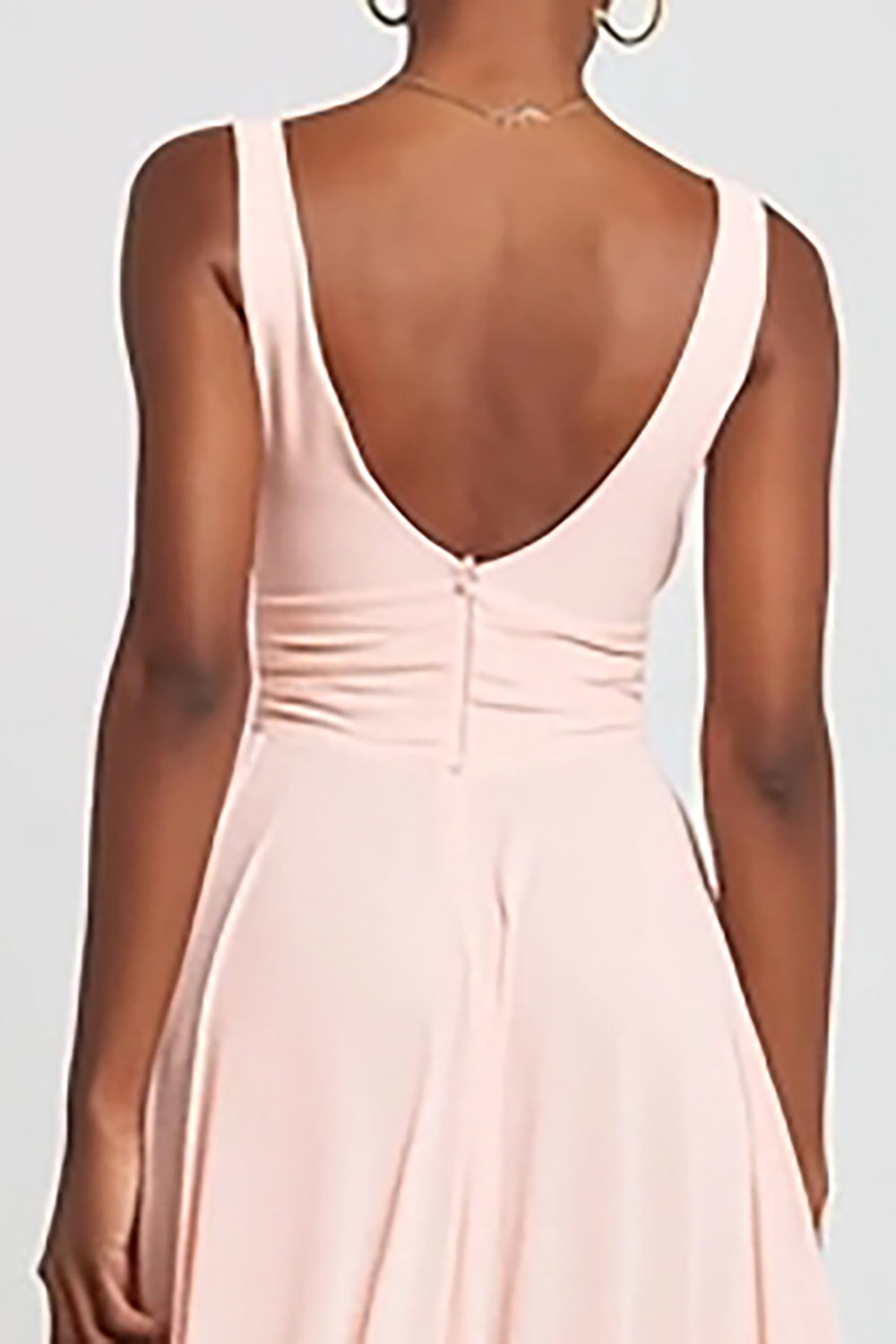 Rosa Maxi A-Linie Ballkleid mit V-Ausschnitt und Rüschen