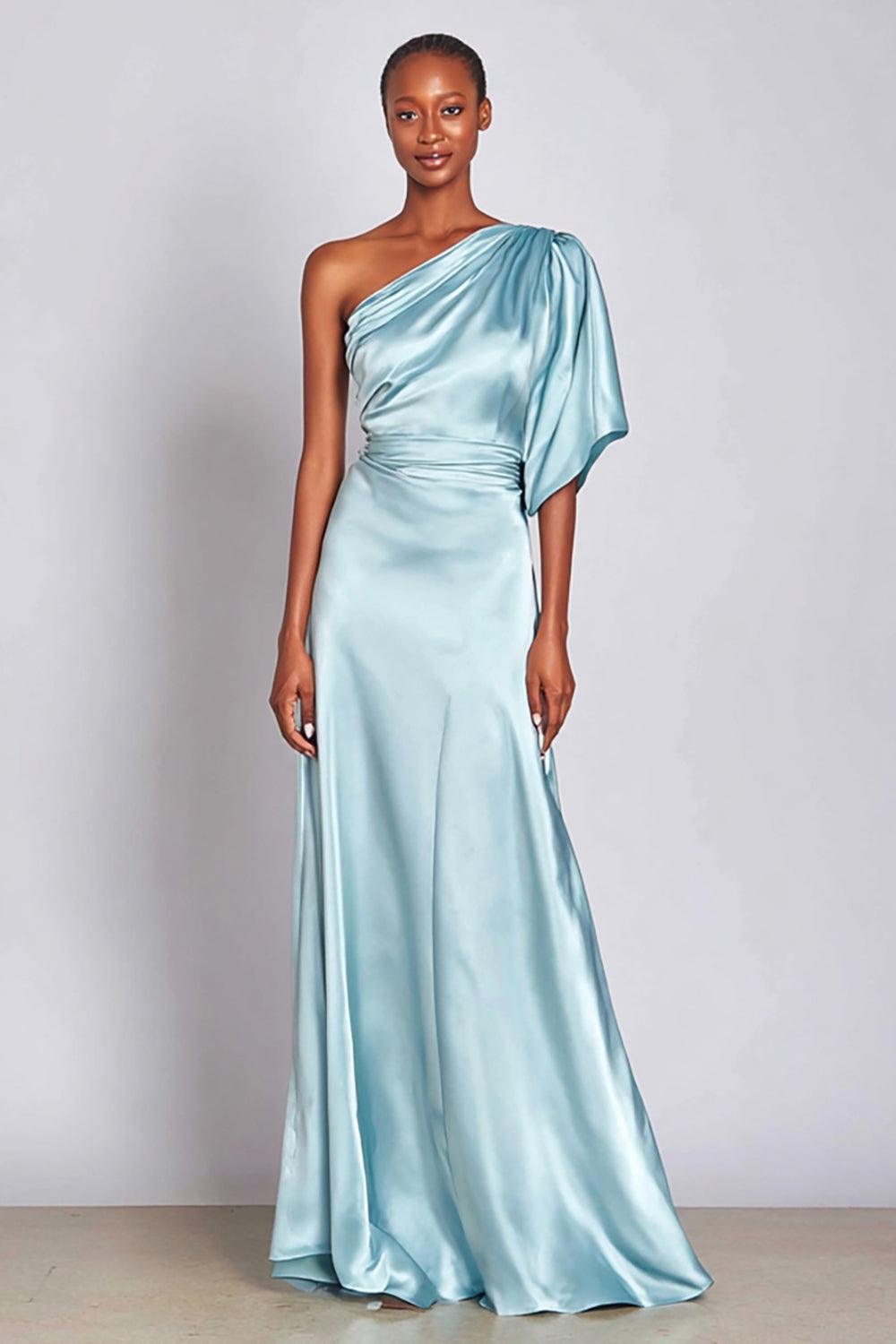 Hellblaues Langes A-Linie Ballkleid mit einer Schulter