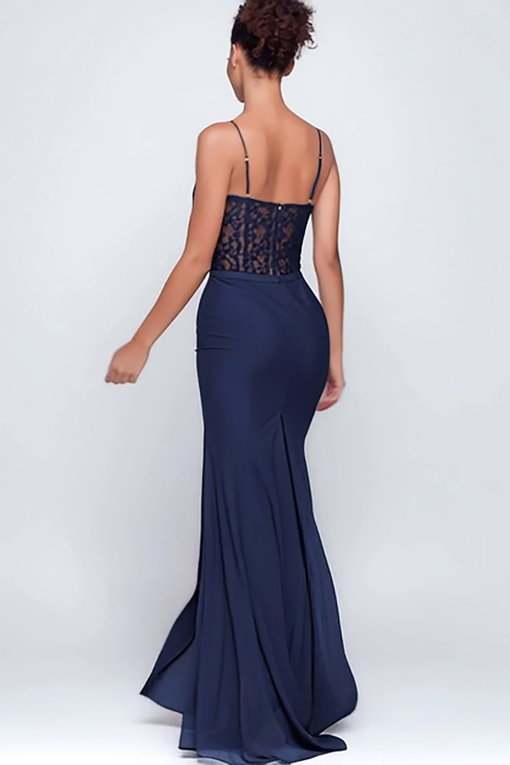 Marineblaues Korsett Herzausschnitt Etui Maxi Ballkleid mit Spitze