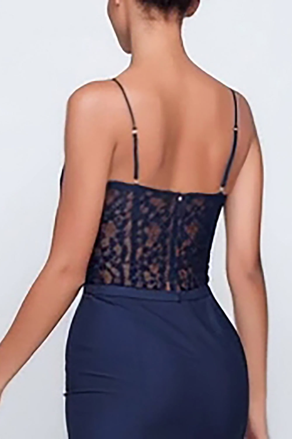 Marineblaues Korsett Herzausschnitt Etui Maxi Ballkleid mit Spitze