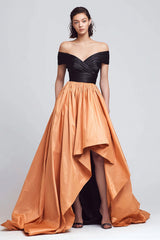 A-Linie Schulterfreies Ballkleid in Schwarz und Orange