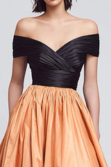 A-Linie Schulterfreies Ballkleid in Schwarz und Orange