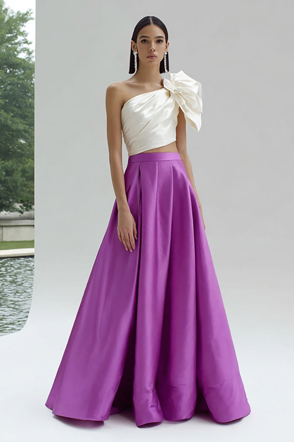 A-Linie Einschulteriges Abendkleid in Weiß und Lila