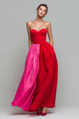 Rot und Fuchsia Trägerloses Ballkleid in A-Linie