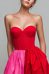 Rot und Fuchsia Trägerloses Ballkleid in A-Linie