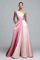 Einschulteriges Rosa Gerafftes Ballkleid in A-Linie