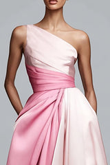 Einschulteriges Rosa Gerafftes Ballkleid in A-Linie