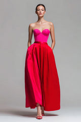 A-Linie Trägerloses Rotes und Fuchsia Korsett Abendkleid