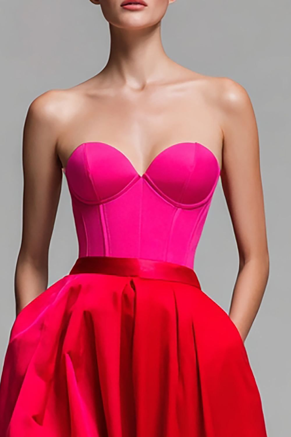 A-Linie Trägerloses Rotes und Fuchsia Korsett Abendkleid