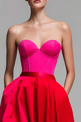 A-Linie Trägerloses Rotes und Fuchsia Korsett Abendkleid