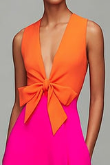 Orange und Fuchsia A-Linie Abendkleid mit V-Ausschnitt