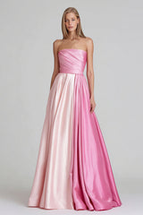 Rosa A-Linie Satin Trägerloses Patchwork Langes Abendkleid