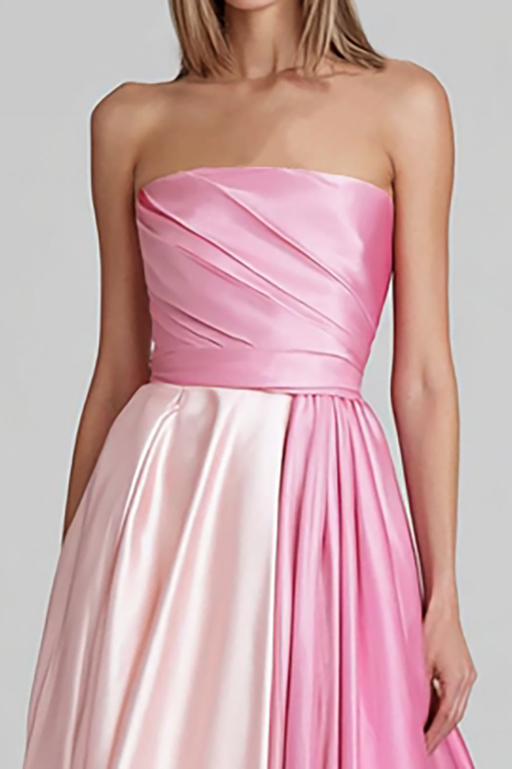 Rosa A-Linie Satin Trägerloses Patchwork Langes Abendkleid