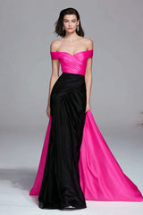Schulterfreies Langes Meerjungfrau Ballkleid in Schwarz und Fuchsia