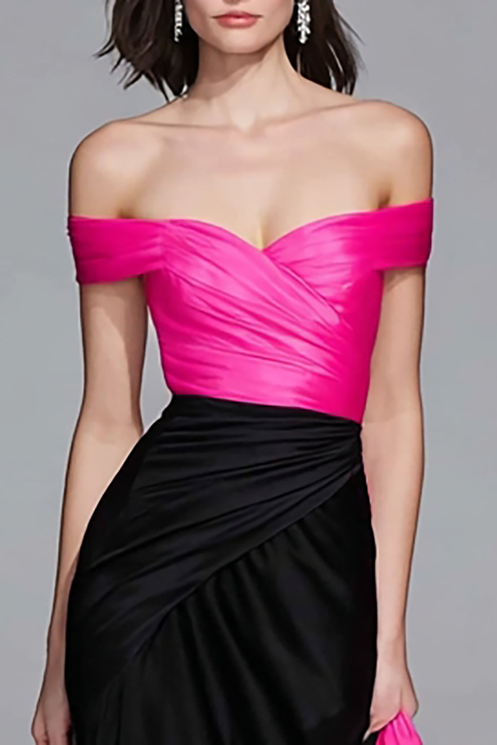 Schulterfreies Langes Meerjungfrau Ballkleid in Schwarz und Fuchsia