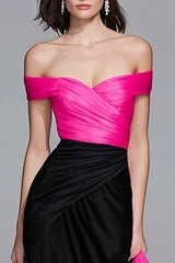 Schulterfreies Langes Meerjungfrau Ballkleid in Schwarz und Fuchsia