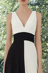 Schwarz-weißes Patchwork Ballkleid mit V-Ausschnitt in A-Linie