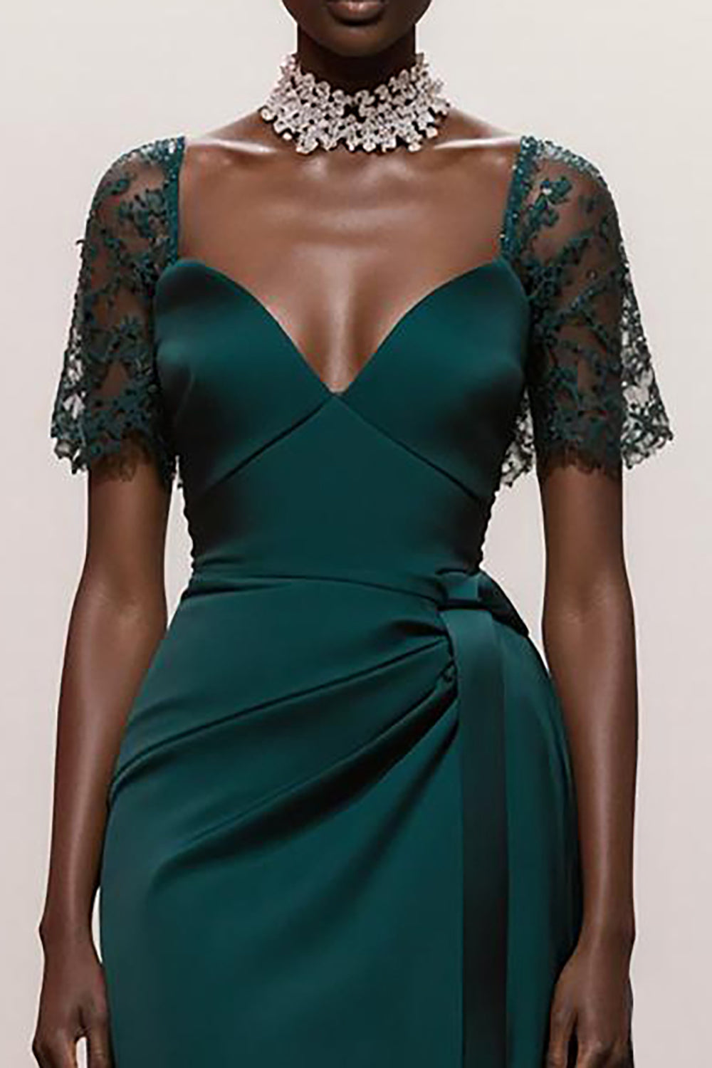 A-Linie Dunkelgrünes Kurzarm Abendkleid