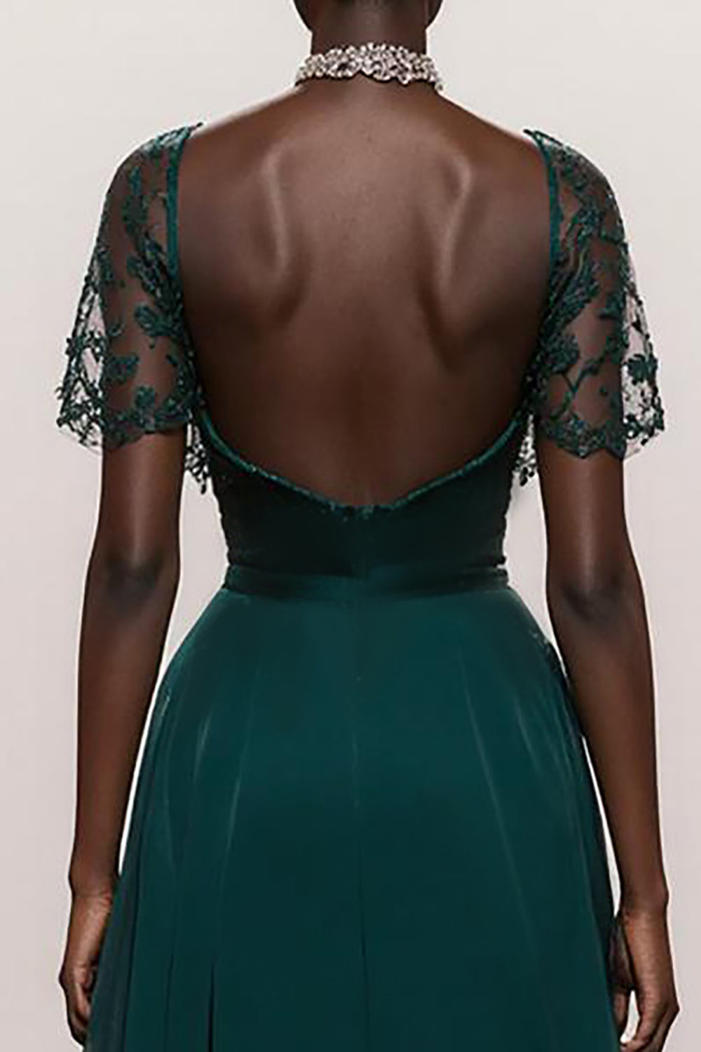 A-Linie Dunkelgrünes Kurzarm Abendkleid