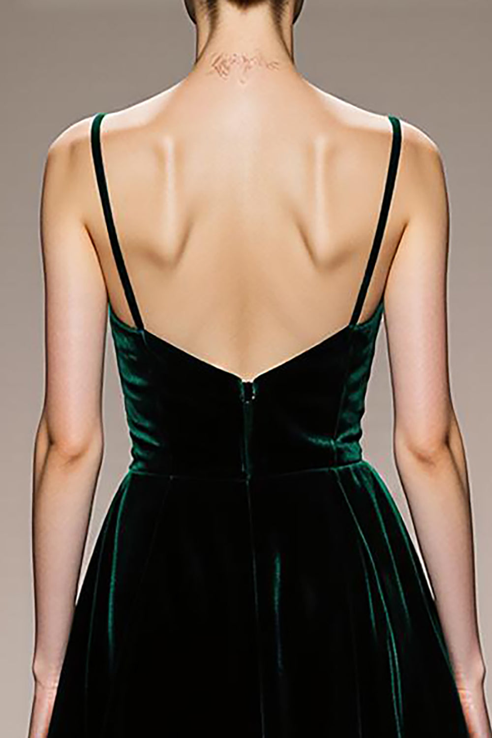 A-Linie Dunkelgrünes Abendkleid aus Samt mit Schlitz