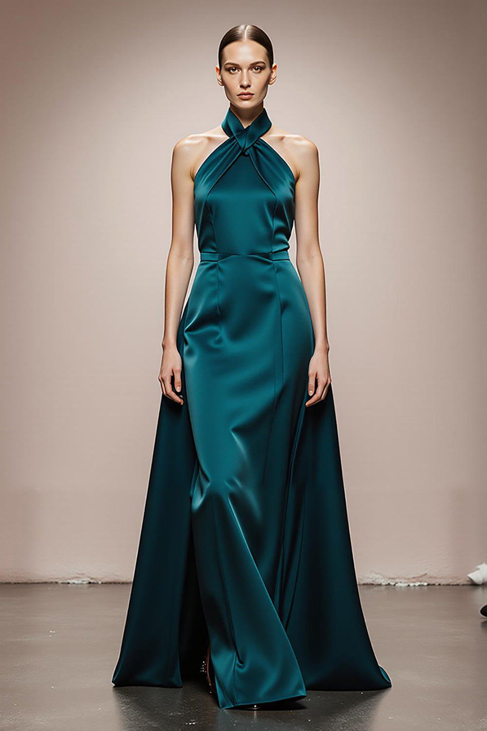 A-Linie Neckholder Dunkelgrünes Abendkleid aus Satin
