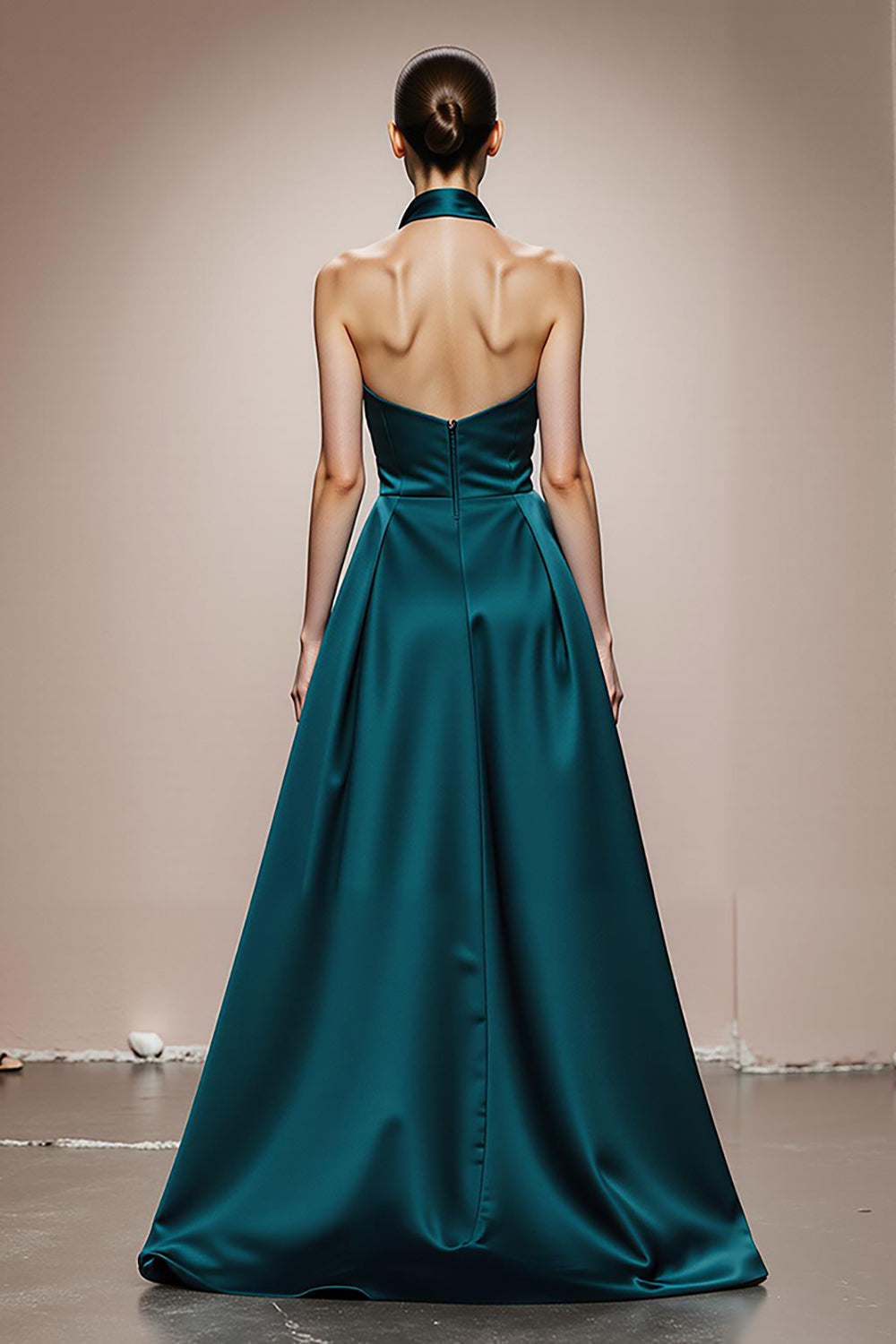 A-Linie Neckholder Dunkelgrünes Abendkleid aus Satin