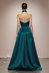 A-Linie Neckholder Dunkelgrünes Abendkleid aus Satin