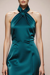 A-Linie Neckholder Dunkelgrünes Abendkleid aus Satin
