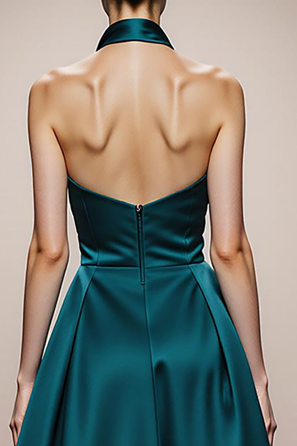 A-Linie Neckholder Dunkelgrünes Abendkleid aus Satin