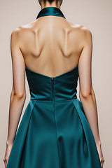 A-Linie Neckholder Dunkelgrünes Abendkleid aus Satin