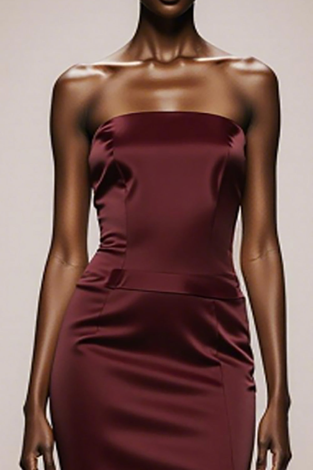 Meerjungfrau Burgunderrotes Trägerloses Satin Abendkleid mit Schlitz