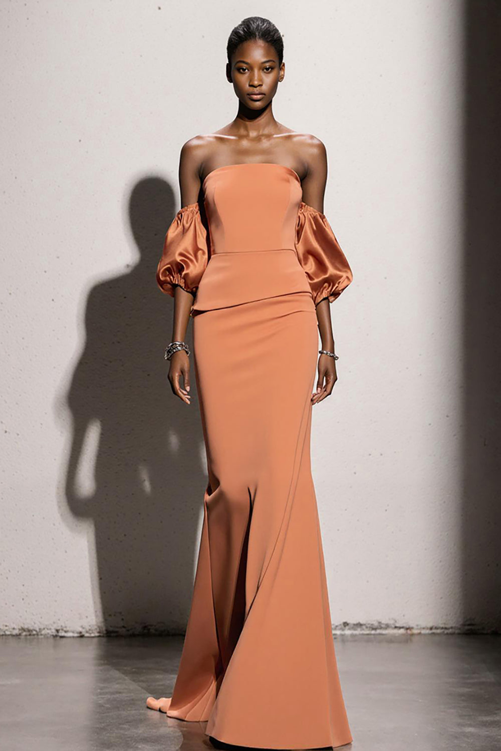 Orange Trägerloses Meerjungfrau Langes Abendkleid