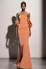 Orange Trägerloses Meerjungfrau Langes Abendkleid