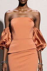 Orange Trägerloses Meerjungfrau Langes Abendkleid