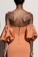 Orange Trägerloses Meerjungfrau Langes Abendkleid