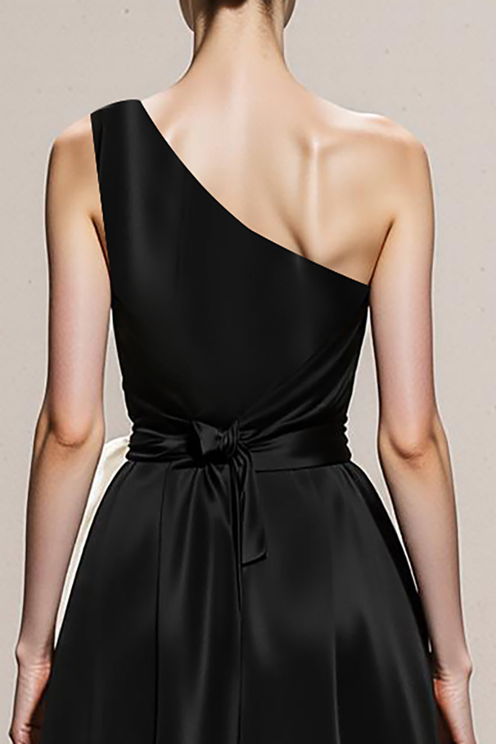 Schwarz-weißes A-Linie Eine Schulter Abendkleid aus Satin