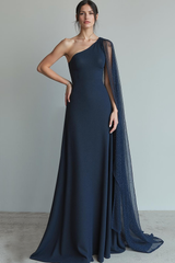 Marineblaues Etui Langes Ballkleid mit einer Schulter