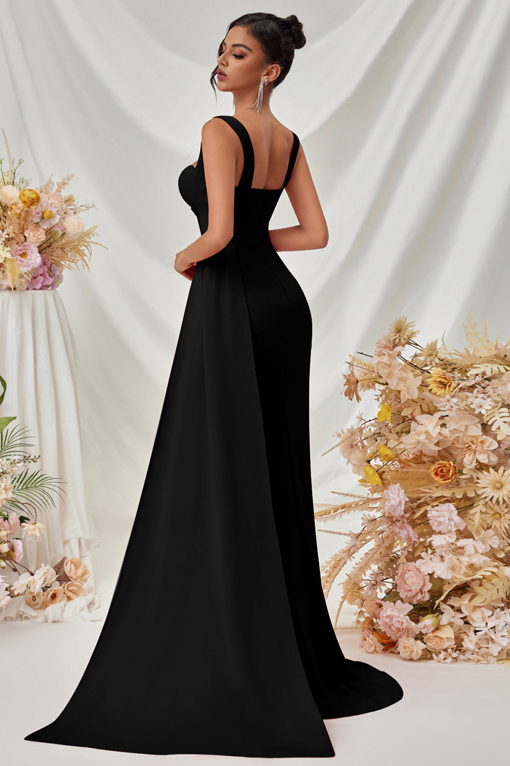 Maxi Träger Meerjungfrau Schwarzes Ballkleid mit Schlitz