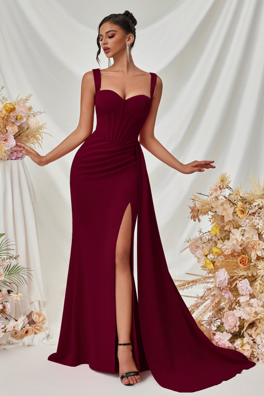 Maxi Träger Meerjungfrau Schwarzes Ballkleid mit Schlitz
