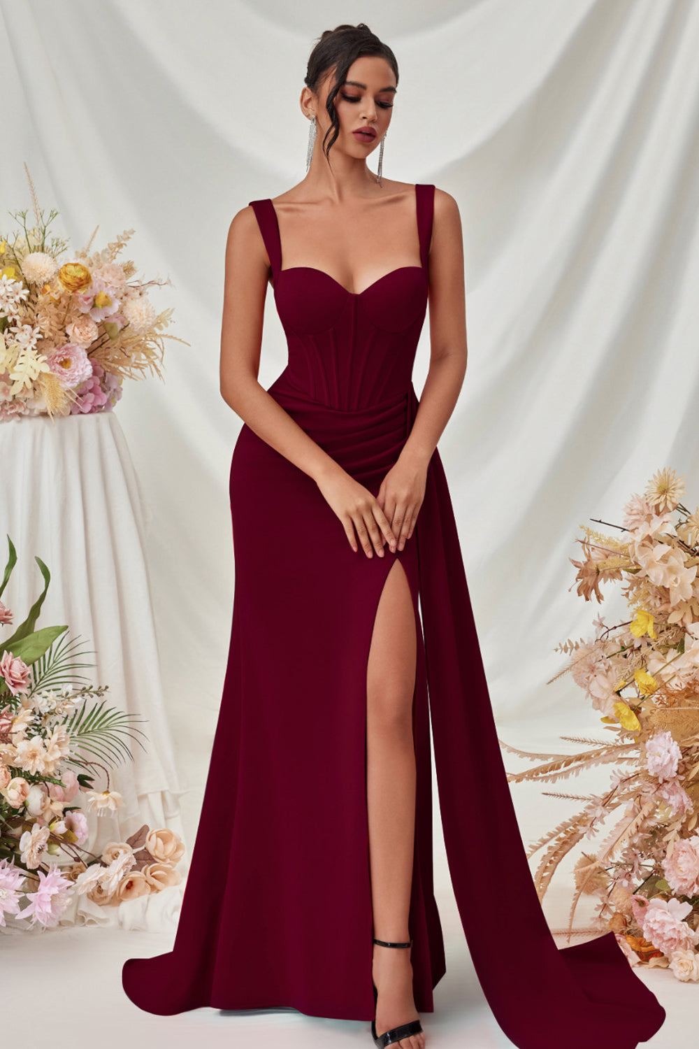 Maxi Träger Meerjungfrau Schwarzes Ballkleid mit Schlitz