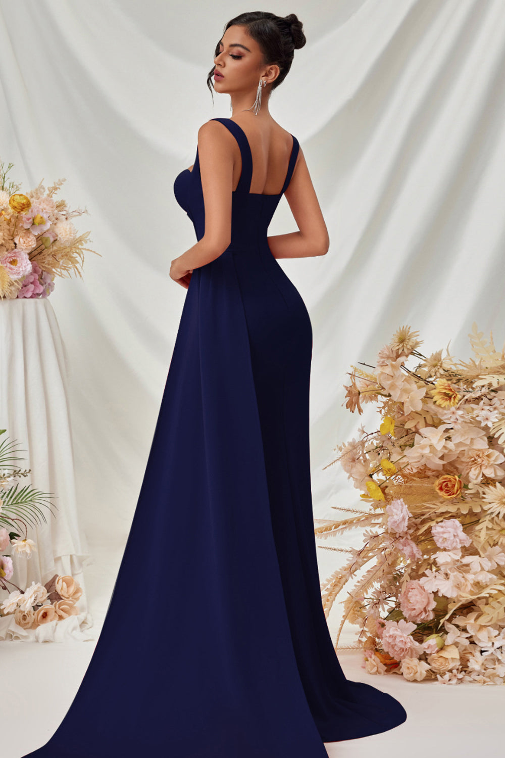 Maxi Träger Meerjungfrau Schwarzes Ballkleid mit Schlitz