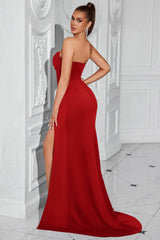 Rotes Korsett Satin Meerjungfrau Langes Ballkleid mit Schlitz