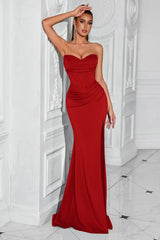 Rotes Korsett Satin Meerjungfrau Langes Ballkleid mit Schlitz