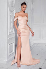 Blush Schulterfreies Satin Etui Langes Korsett Ballkleid mit Schlitz
