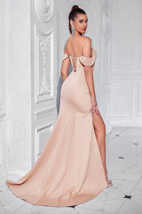 Blush Schulterfreies Satin Etui Langes Korsett Ballkleid mit Schlitz