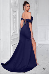 Blush Schulterfreies Satin Etui Langes Korsett Ballkleid mit Schlitz