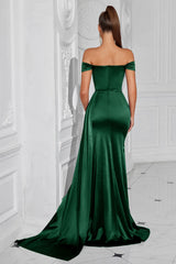 Mermaid Schulterfreies Dunkelgrünes Ballkleid mit Rüschen und Schlitz