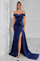 Mermaid Schulterfreies Dunkelgrünes Ballkleid mit Rüschen und Schlitz